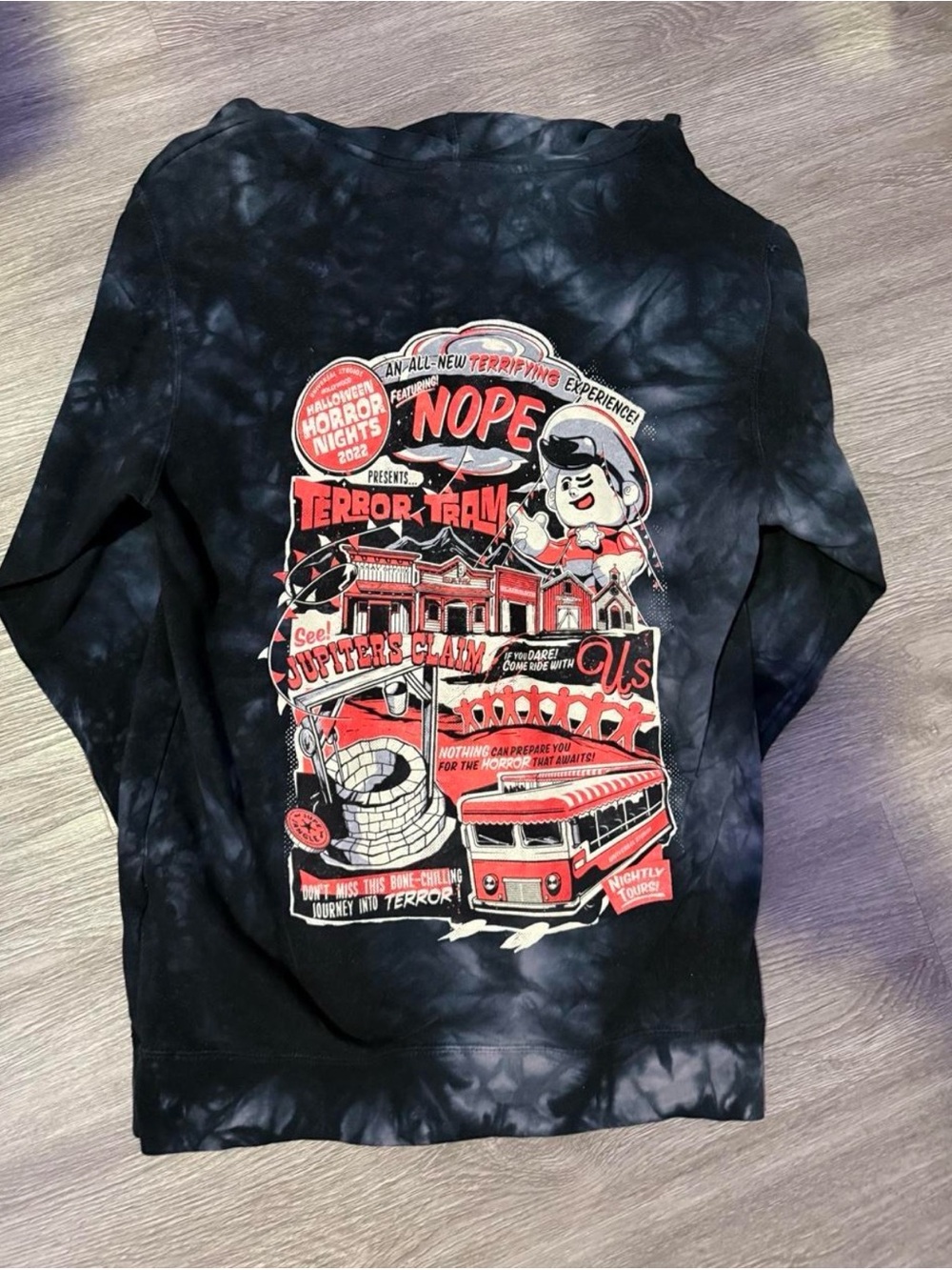 Black Tie-Dye Graphic Crewneck Sweater - NOPE Terror Tram Design